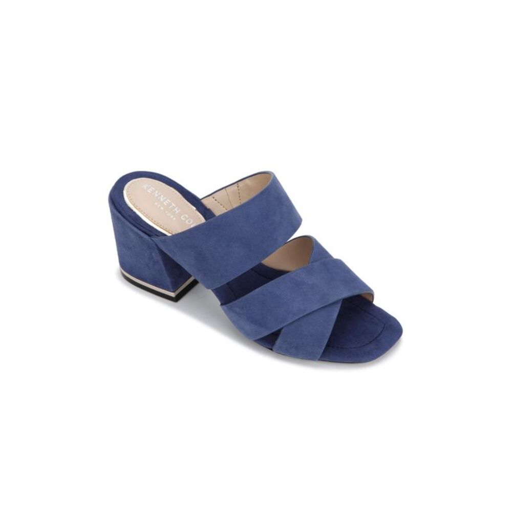 KENNETH COLE Womens Blue Maisie Slip On Leather Heeled Mules Shoes 7 M